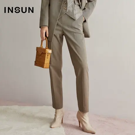 INSUN恩裳冬季小脚千鸟格修身直筒西裤图片