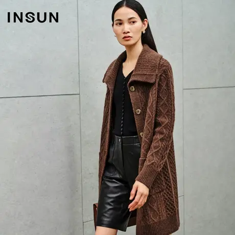 INSUN恩裳线上专选冬季宽松翻领牦牛绒羊毛针织衫商品大图