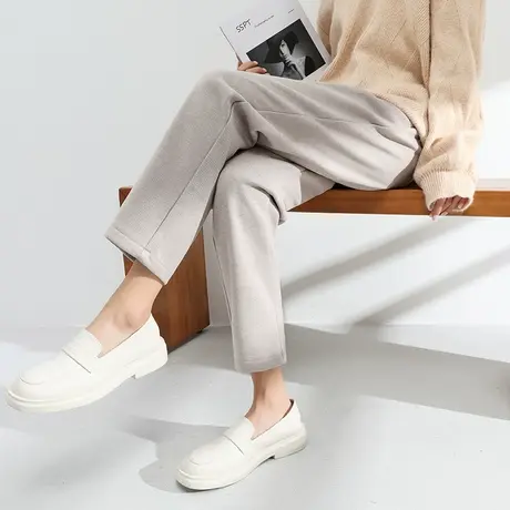 加绒毛呢裤子女秋冬季直筒宽松卡其色显瘦哈伦休闲萝卜九分烟管裤商品大图