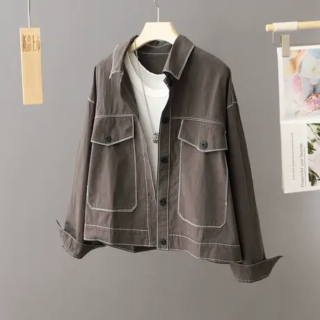 休闲短款外套女2024春秋新款小个子穿搭宽松百搭爆款夹克开衫上衣图片