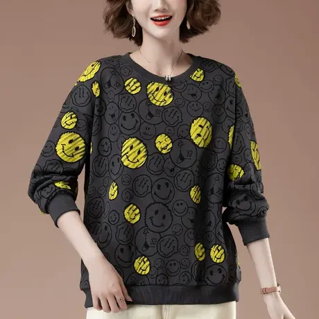 卫衣女春秋新款加肥加大码女装宽松中年妈妈卡通印花百搭显瘦上衣商品大图