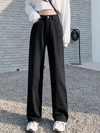 清仓捡漏通勤牛仔裤女新款宽松阔腿直筒拖地裤高腰裤子ins高街潮图片