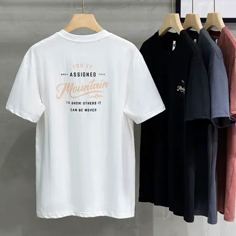 男装简约夏季新款打底衫个性时尚背后印花休闲圆领短袖t恤男潮流商品大图