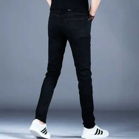 高档纯黑色牛仔裤男款小脚修身潮流裤子男士新款休闲长裤弹力百搭图片