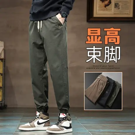 潮牌痞帅男士春季军绿色日系工装春秋款男生宽松哈伦束脚休闲裤子商品大图