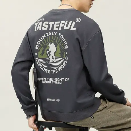 秋冬季男款潮牌情侣装印花圆领卫衣春秋款男生痞帅重磅长袖上衣服商品大图