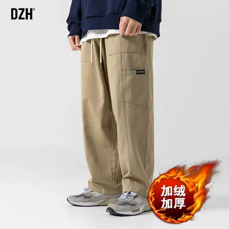 男士复古卡其色裤子男冬季加绒加厚纯棉运动休闲裤ins潮工装长裤商品大图