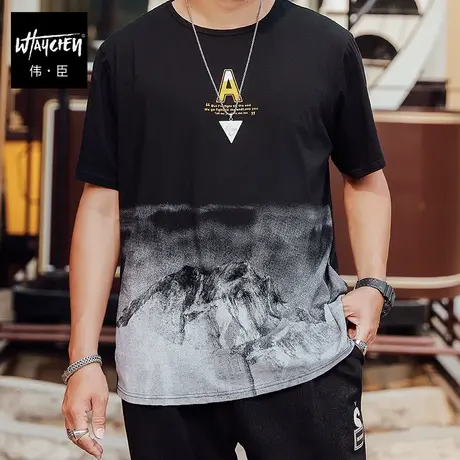 伟臣潮牌大码男装中国风短袖T恤男胖子加肥加大国潮圆领肥佬体恤商品大图