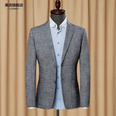 灰色休闲西服外套2020秋季薄款中年商务韩版小西装男修身便西上衣商品大图