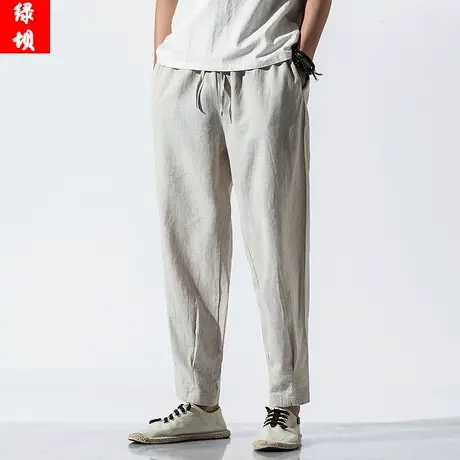夏季男士九分裤亚麻休闲裤复古中国风薄款棉麻裤子青年宽松男装潮商品大图
