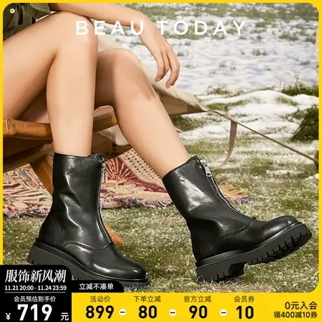 BeauTodayBT鬼帝女靴厚底靴子瘦瘦靴短靴女秋季单靴黑色中筒靴图片