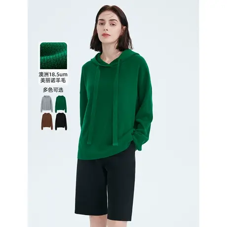 朗姿纯羊毛休闲连帽通勤宽松休闲慵懒风秋冬季奥莱毛针织衫上衣女图片