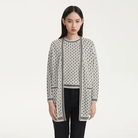LANCY/悦朗姿2023新款印花针织开衫女长袖高级感保暖毛衣奥莱图片