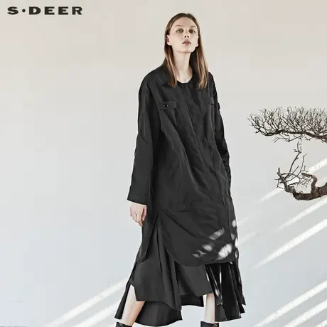 sdeer 👟圣迪奥简约圆领贴袋镂空弧形开衩摆落肩袖风衣S19161811商品大图