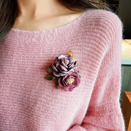 粉红大布娃娃慵懒风马海毛一字领毛衫纯色简约灯笼袖套头针织衫女商品大图