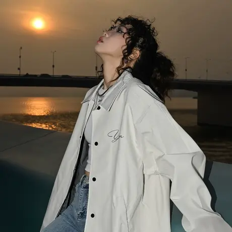 YEP美式复古潮牌夹克外套女春秋2025年新款宽松oversize薄款上衣商品大图