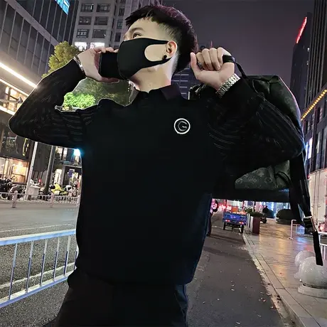 秋冬季假两件毛衣男衬衫领针织衫2022新款男装个性痞帅长袖打底衫商品大图