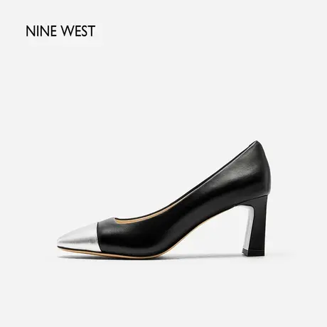 Nine West/玖熙塞纳夫人小香风粗跟单鞋2025夏新款浅口法式高跟鞋图片