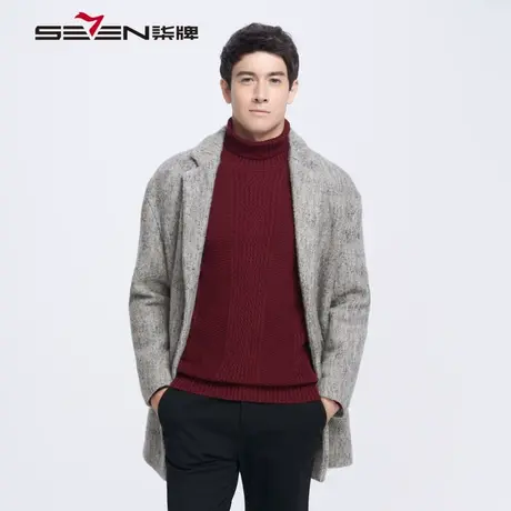 柒牌男装清仓西服毛呢大衣秋冬款中长款廓形时尚灰色呢子大衣图片