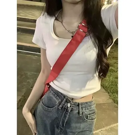 小个子短款正肩半袖T恤女早春夏装修身纯棉短袖打底小衫内搭上衣商品大图