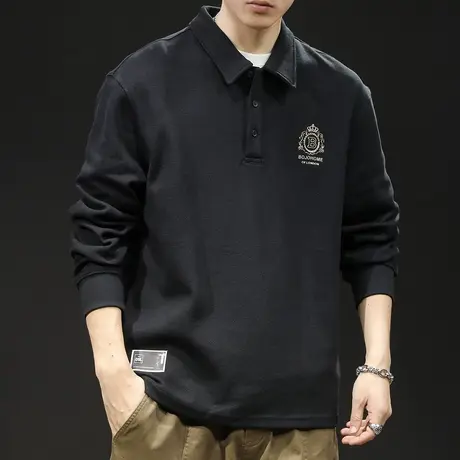 重磅翻领polo衫卫衣男潮牌大码春季2024新款男士长袖T恤男款春秋图片