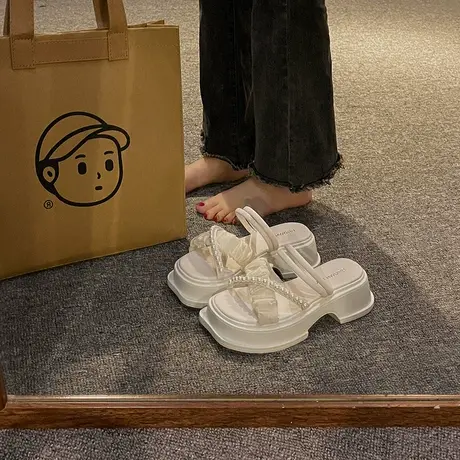 网红法式厚底凉拖鞋女夏外穿高级感2024新款仙女风外出海边沙滩鞋商品大图