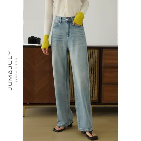 嘉茱莉2024早春新款牛仔裤女阔腿裤高腰牛仔长裤宽松休闲裤小个子商品大图