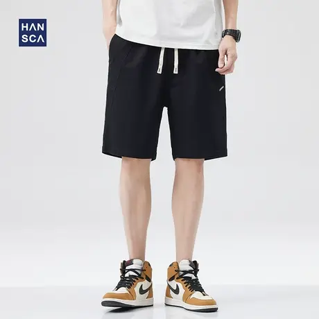 hansca弹力工装休闲短裤男夏季薄款潮牌宽松大码黑色直筒五分裤子商品大图