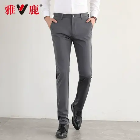 雅鹿2023男士免烫弹力西裤春秋季时尚修身纯色百搭商务休闲裤长裤商品大图