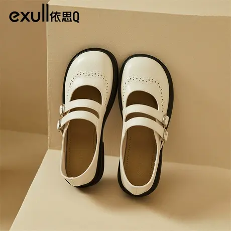 依思q玛丽珍凉鞋2024春季新款日系厚底粗跟复古白色小皮鞋子女款商品大图