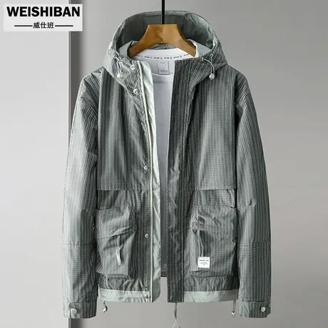 春秋季暗纹质感夹克男美式休闲宽松连帽灯芯条绒帅气青年痞帅外套商品大图