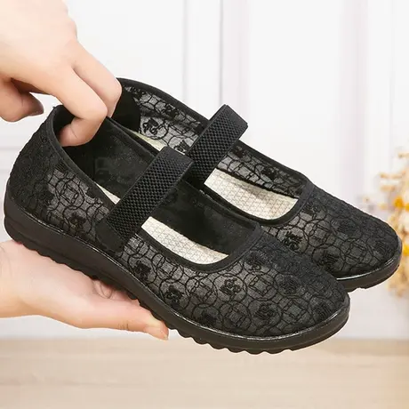 老年妈妈鞋凉鞋洞洞鞋2023夏季新款平底软底舒适太太老北京布鞋女商品大图
