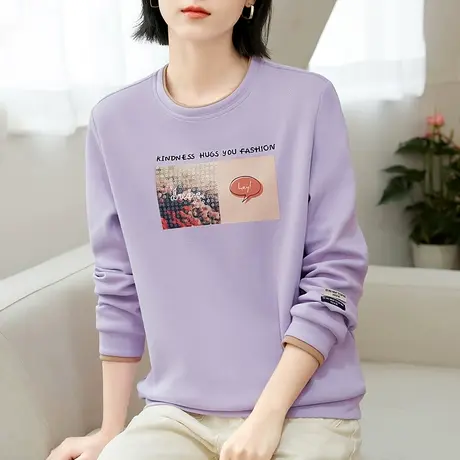 正肩圆领卫衣女春装2023年新款时尚韩版宽松上衣春秋季棉质套头衫商品大图