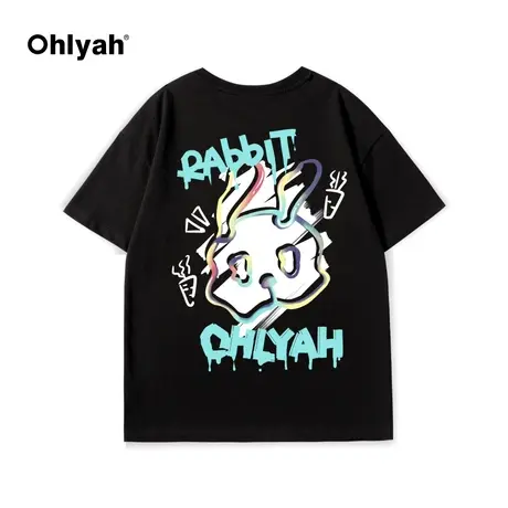 Ohlyah潮牌时尚宽松短袖夏季新款后背小怪兽印花休闲短袖男t恤女商品大图