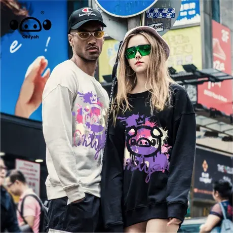 潮牌简约圆领卫衣女春秋2022新款宽松时尚设计感小众涂鸦秋季上衣商品大图