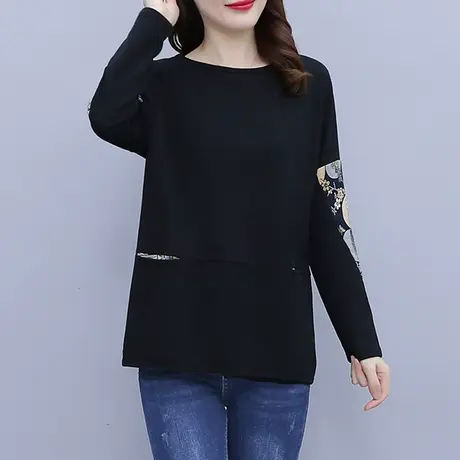 打底衫女春秋款黑色长袖t恤女装2023新款潮早秋上衣韩版洋气大码商品大图