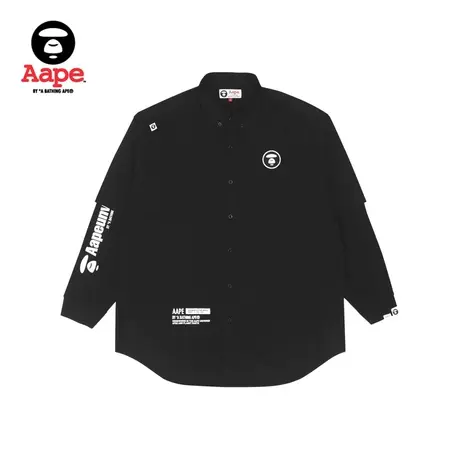 Aape旗舰店男装秋冬猿颜徽章字母印花拼接简约长袖衬衫8412XXJ商品大图