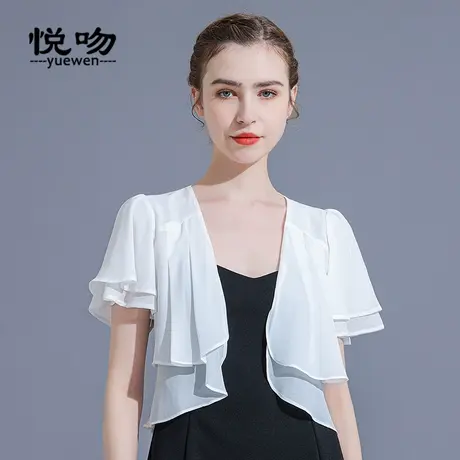 雪纺飞飞袖小披肩女夏百搭短款薄外套防晒开衫裙子外搭小坎肩上衣图片