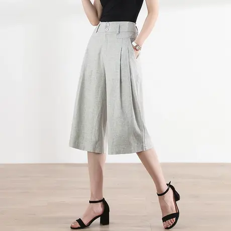 亚麻女裤夏季薄款休闲裤子2023新款七分裤夏阔腿裙裤八分裤直筒裤商品大图