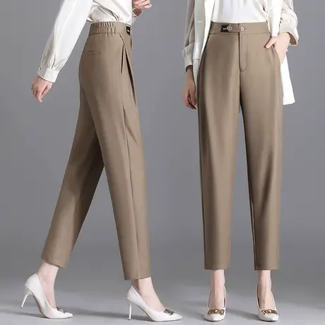 卡其色裤子女小个子高腰哈伦裤2023秋款显瘦老爹宽松休闲西装裤潮图片