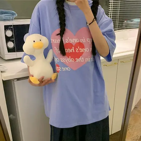 美式复古短袖t恤女夏季宽松韩版ins潮原宿风半袖设计感小众上衣服商品大图