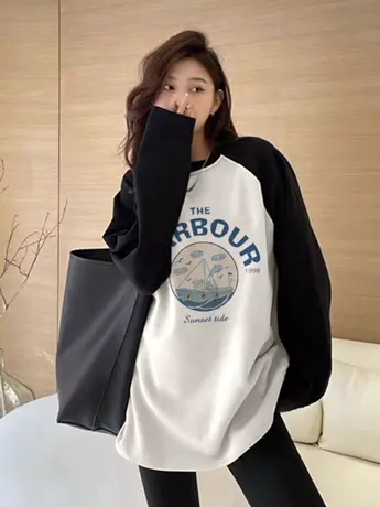 仿棉长袖t恤女2023早秋新款欧货女装春秋冬季内搭打底衫撞色上衣商品大图