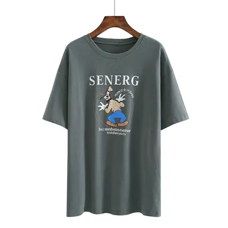 春夏新款纯棉圆领宽松卡通印花短袖宽松大码体恤上衣内搭女打底衫商品大图