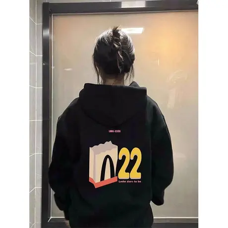 美式复古设计感卫衣女春秋薄款宽松慵懒风大码上衣外套潮牌连帽衫商品大图