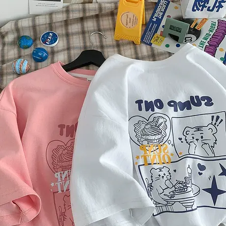 微胖大码夏季新品纯棉短袖潮ins美式炸街慵懒风t恤女休闲百搭上衣商品大图