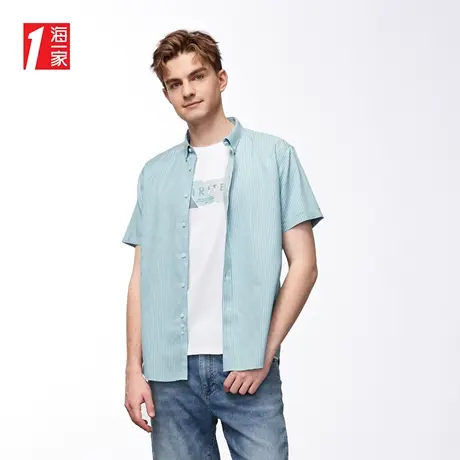 海一家青春条纹短衬2023夏季新款舒适透气时尚亲肤短袖衬衫男商品大图