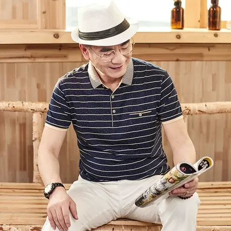 中老年男士短袖t恤薄款夏季丝光棉老年人爸爸装POLO衫夏天上衣服商品大图