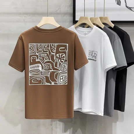 男士t恤短袖夏季男款丝光棉美式休闲潮牌潮流印花男黑色半袖衣服图片