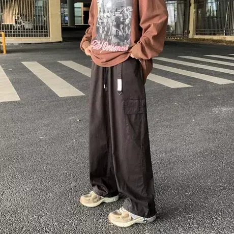 可束脚工装裤高街男艺术生风格裤子ins潮原宿直筒宽松阔腿休闲裤商品大图