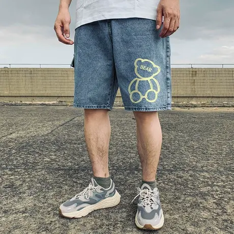 胖子重磅中裤牛仔短裤男士口袋宽松加肥加大码浅色夏季肥佬五分裤商品大图